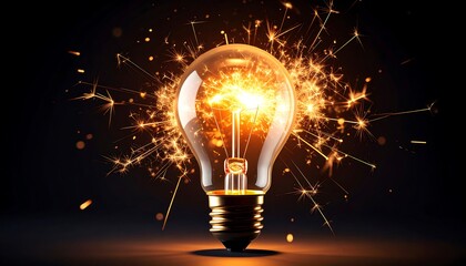 Glowing lightbulb with sparks