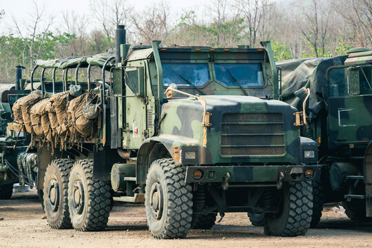 Supply truck, truck carrying equipment, food, and military supplies.
