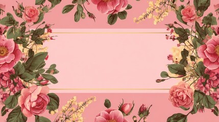 Fototapeta premium Elegant floral border on a pale pink background