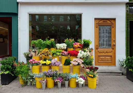 Pretty flower shop with outdoor display