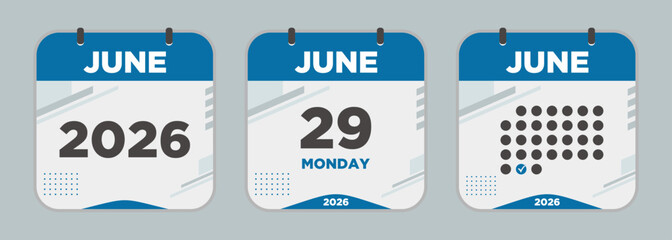 Modern Calendar icon. June. 2026 29 day. The concept of waiting for an important date. Day calendar with date June 29. Cheklist day calendar. Vector illustration