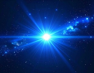 Glowing nebula in a vibrant star-filled galaxy, casting a bright blue light across the dark cosmos