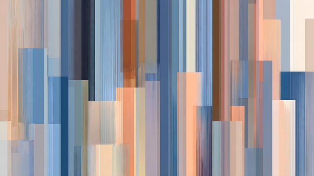 Vertical lines and shapes in muted pastel blue and peach arranged in harmony