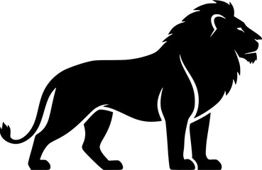 Obraz premium Majestic black silhouette of a powerful lion standing proudly.
