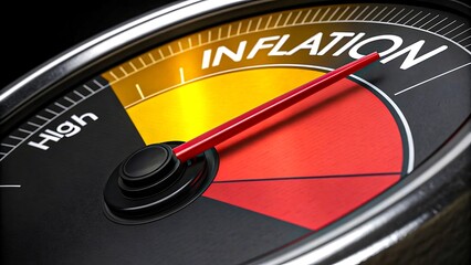 Close-up of gauge showing high inflation level in red indicating economic pressure
