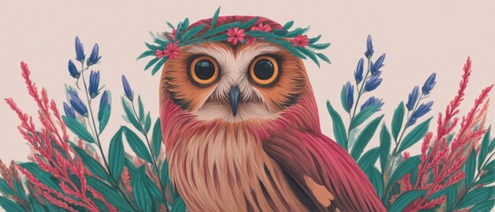 Fototapeta premium Owl with floral crown (1)
