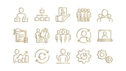 Golden Business People Icons Set Outline Style for Corporate and Professional Use