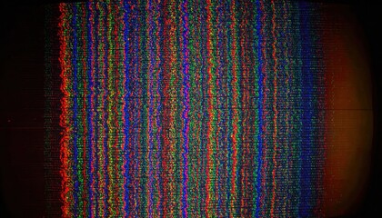 RGB chromatic aberration, distortion and flicker effects, noisy retro video aesthetic