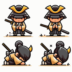 Obraz premium Samurai bowing with sword in belt