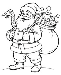 Santa Carrying Sack of Snakes Christmas Coloring Page