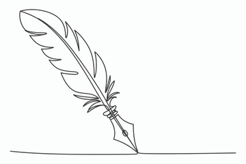 Elegant feather quill pen drawing isolated on white background