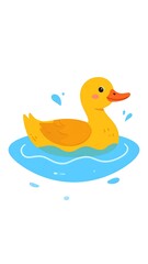 A cheerful yellow duck floats serenely on calm blue water, splashing gently
