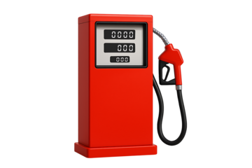 Classic Red Gasoline Pump with Fuel Nozzle Isolated on White Background for Fuel, Energy, and Transportation Concepts