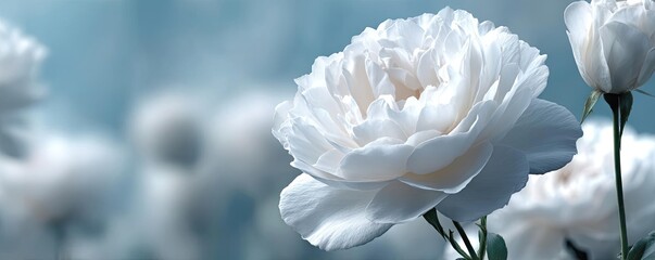 Alba rose echo in flower concept. Delicate white flower blooming softly in a serene background.