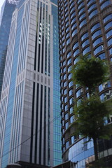 Obraz premium Concrete and Glass Skyscrapers Rising in Modern Metropolis