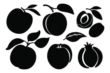 Apricot Juicy and ripe summer fruits, silhouettes set Vector illustration on white background.