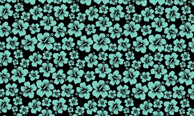 Seamless tropical Hawaiian pattern with cyan hibiscus flowers. A modern floral vector background for summer, surf, and vacation themes.