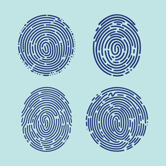 Four blue fingerprints on a light blue background
