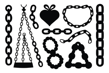  Chains shape silhouettes set isolated flat vector illustration on white background