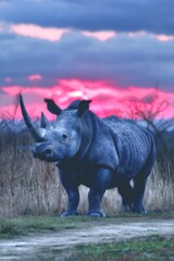 Fototapeta premium Rhinoceros at sunset