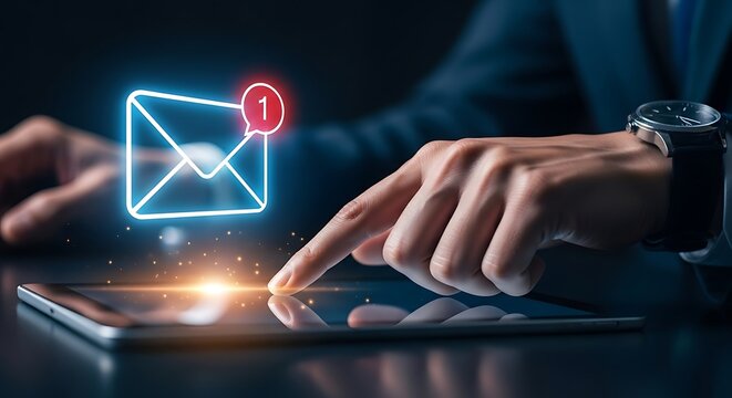 Digital communication and new message notification on a tablet - Powered by Adobe