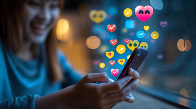 A person scrolling social media on a smartphone, surrounded by f