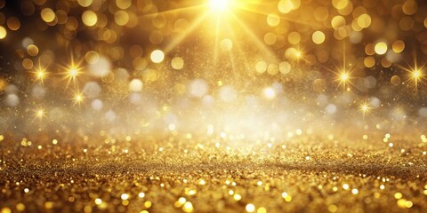Luxurious gold glitter abstract background with shimmering light rays and vintage bokeh effects