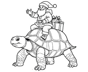 Santa Riding Giant Tortoise Christmas Coloring Page