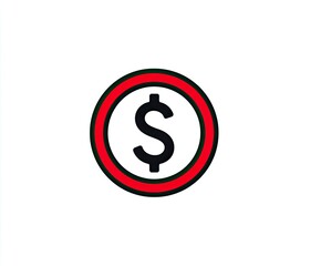 Obraz premium Dollar Sign in Red Circle, Finance Icon, White Background, Financial Graphic