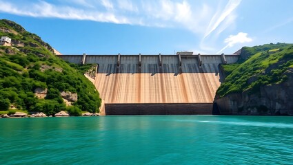 Massive Hydroelectric Dam and Power Plant Generating Renewable Energy