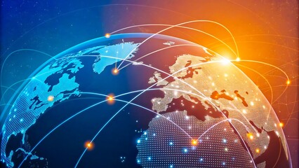 Fototapeta premium Global Network Connections and Data Transfer Across Continents with Technology Background 