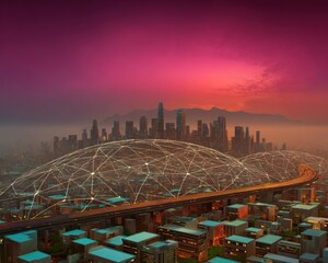 Obraz premium Futuristic city skyline at dawn (3)