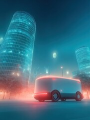 Futuristic city vehicle at night