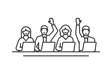 Several business people collaborating in a meeting room line art flat vector illustration