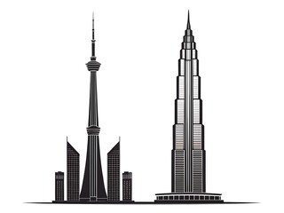 Fototapeta premium Two iconic skyscrapers in a stylized black and white illustration