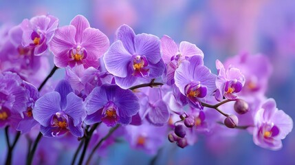 Orchid palette in flower tempo concept. Stunning purple orchids blooming in a vibrant garden setting. © Thamonchanok