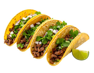 Authentic street tacos filled with beef and garnished with fresh herbs and lime.