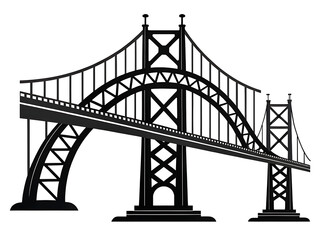Fototapeta premium Iconic suspension bridge silhouette against white background