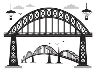 Obraz premium Silhouette of a grand arch bridge with a smaller bridge below and clouds