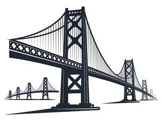 Obraz premium Iconic suspension bridge silhouette against white background