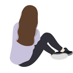 Girl sitting back pose illustration