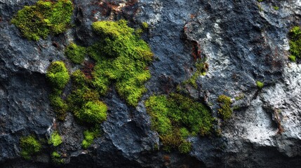 Obraz premium Moss-covered dark grey stone texture