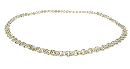 A striking 3D render of a golden circular frame crafted with a mix of large and small classic chain links. Ideal for luxury or unique design.