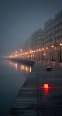 Fototapeta premium Foggy City Waterfront at Twilight