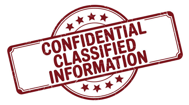Red stamp mark indicating confidential classified information with stars and oval border on white background - Powered by Adobe