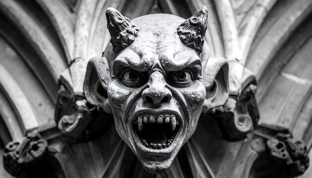 Grim stone gargoyle face