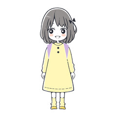 パープル（紫色）系のランドセルを背負った小学生の女の子