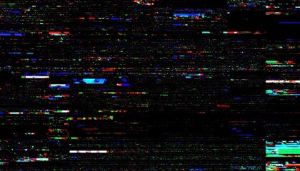 RGB chromatic aberration, distortion and flicker effects, noisy retro video aesthetic
