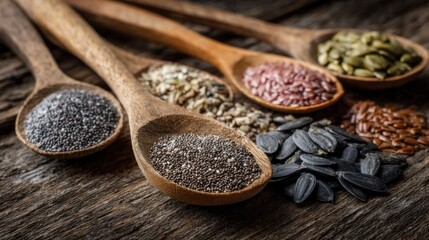 Variety of seeds in wooden spoons (1)
