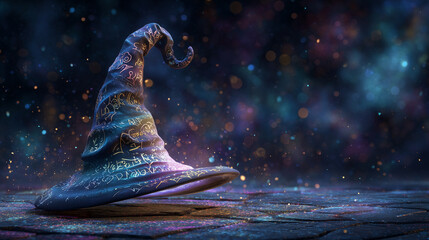 Glowing Wizard Hat Floating in Starry Space